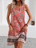 U-Neck Floral Print Sleeveless Dress with Ring Detail
