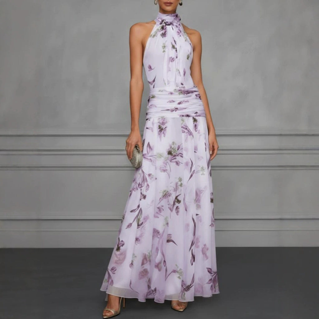 Printed Halter Neck Fitted Maxi Dress
