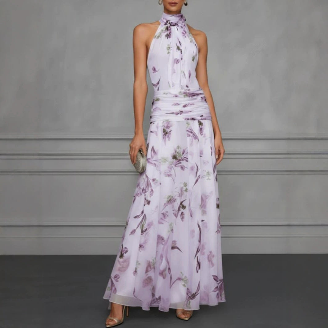 Printed Halter Neck Fitted Maxi Dress