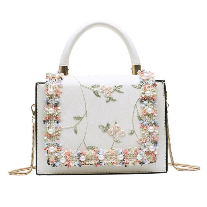 Vintage Floral Lace Gold Chain Crossbody Bag