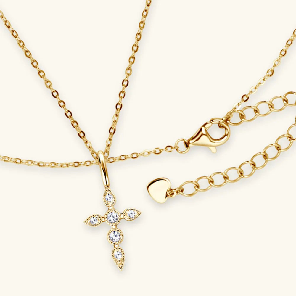 Moissanite Cross Pendant Necklace in 925 Silver