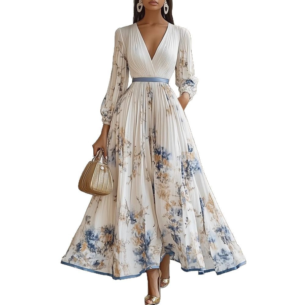 Long Sleeve V-Neck Midi Dress