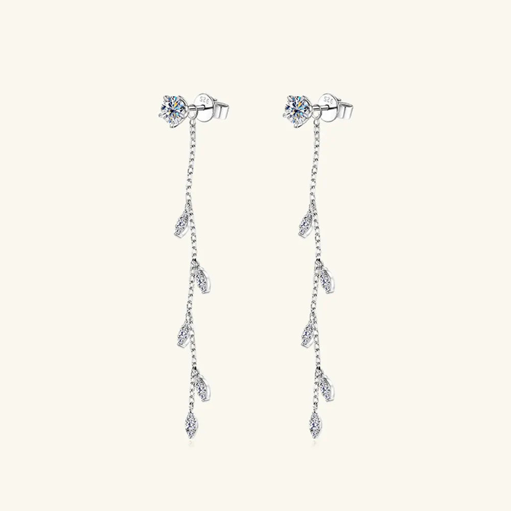 1.38ct Moissanite Leaf Earrings in 925 Sterling Silver