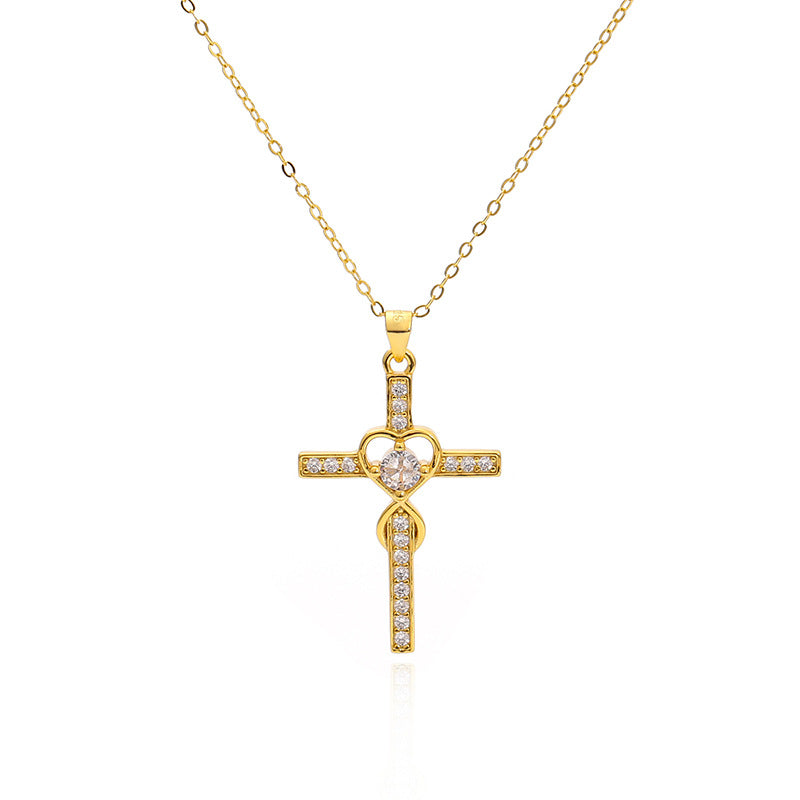 Heart & Cross Pendant Necklace in 925 Silver