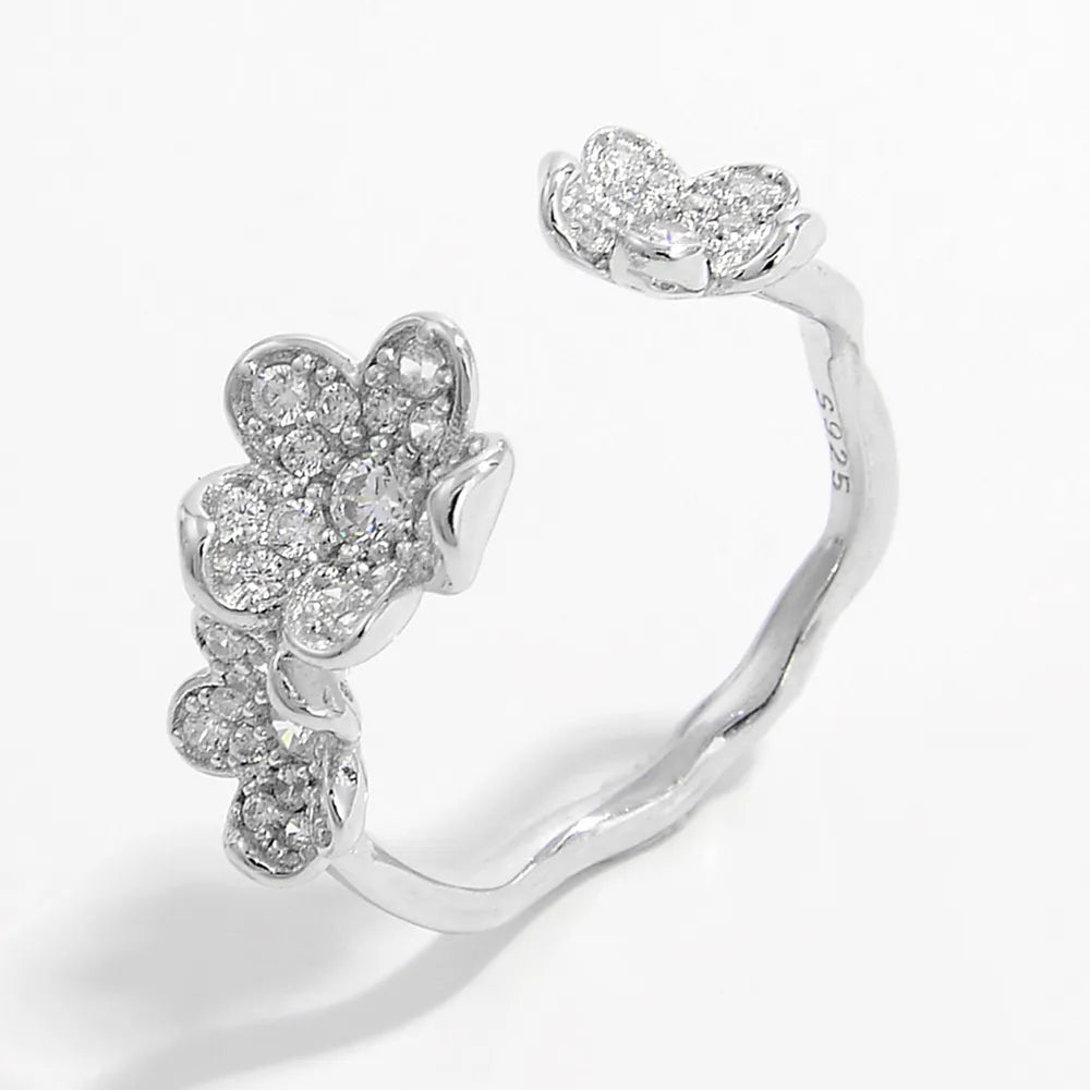 Zircon Inlaid Open Ring in 925 Sterling Silver