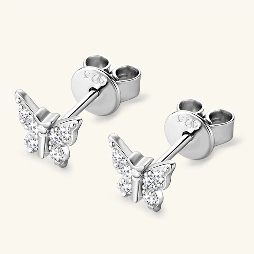 Moissanite Butterfly Stud Earrings in 925 Sterling Silver
