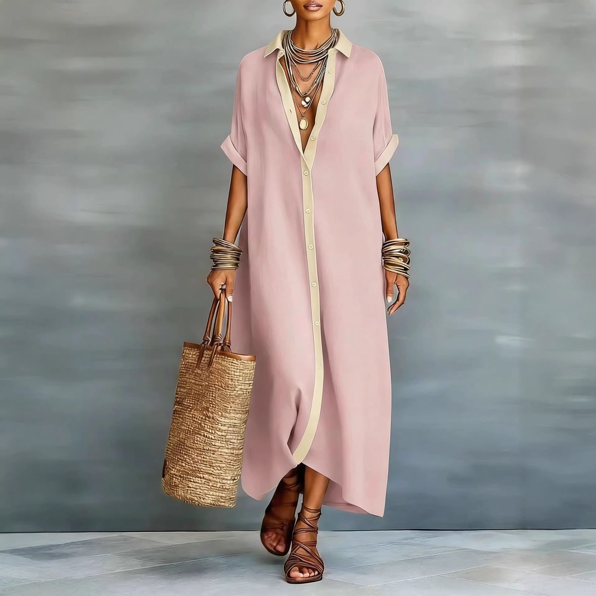 Casual Loose Short Sleeve Shirt Dress
