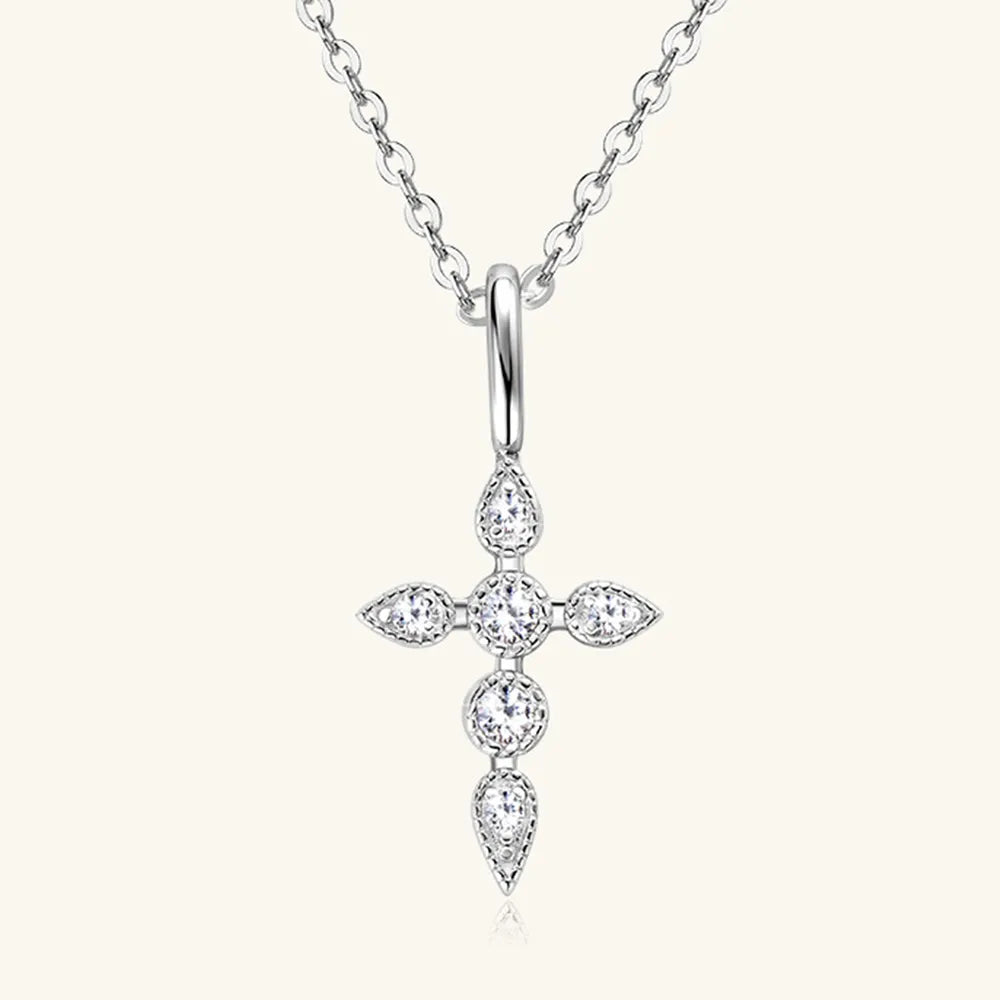 Moissanite Cross Pendant Necklace in 925 Silver