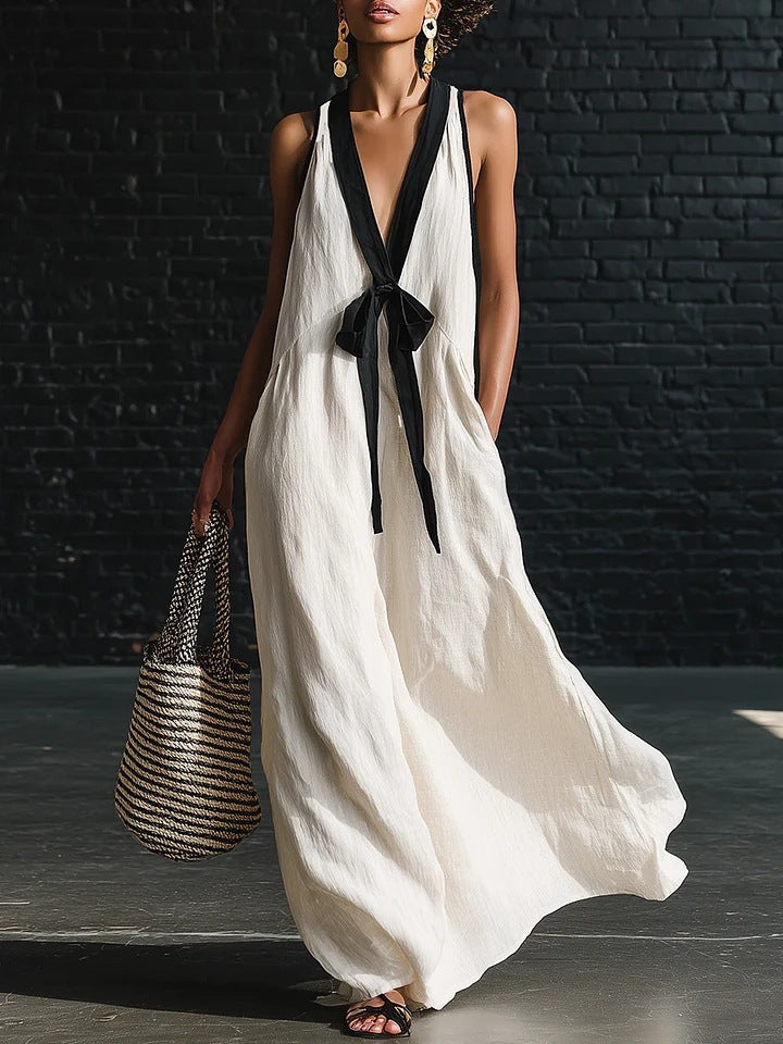 V-Neck Strapless Sleeveless Resort-Style Elegant Maxi Dress