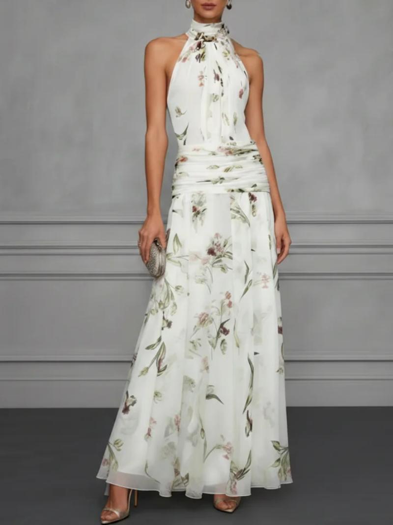 Printed Halter Neck Fitted Maxi Dress
