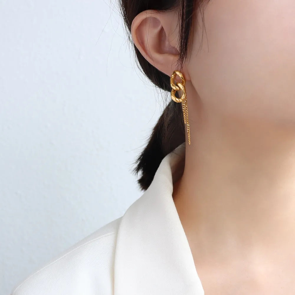 Titanium Steel Chain-Link Drop Earrings