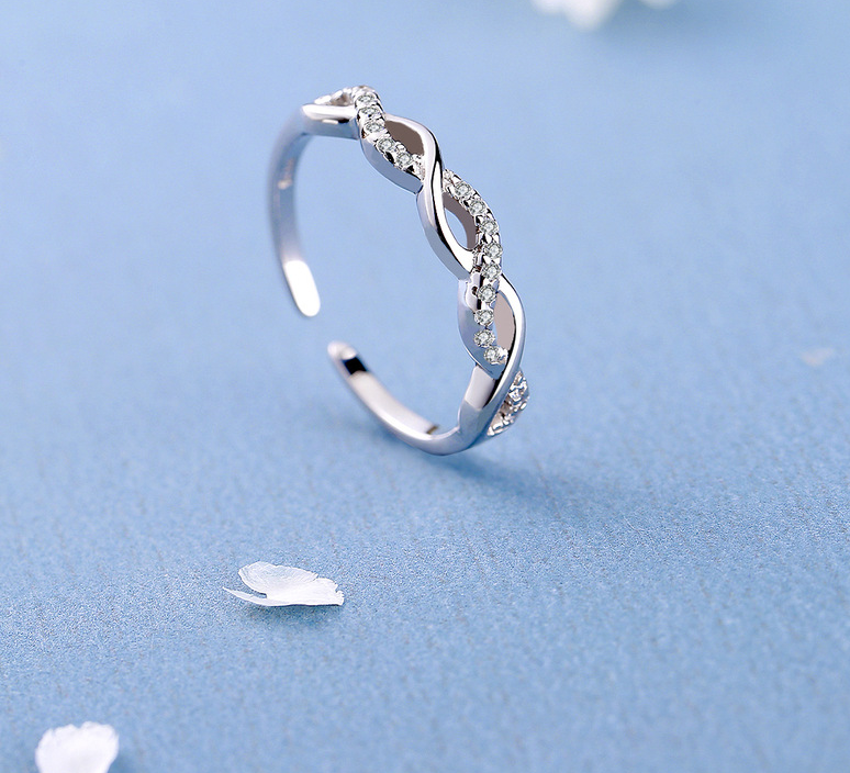 Twisted Rope Diamond Open Ring in 925 Silver