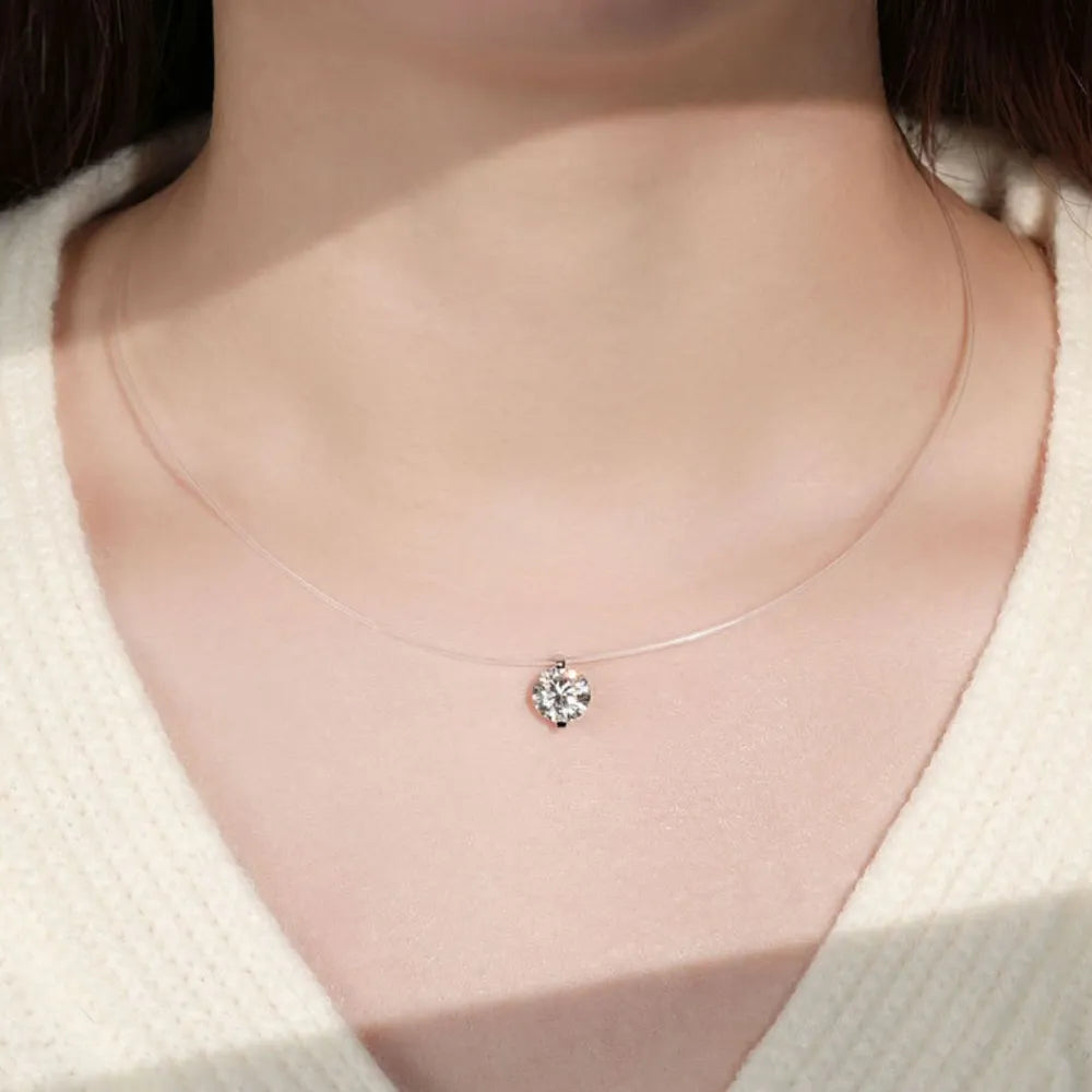 1 Carat Floating Moissanite Necklace in 925 Silver