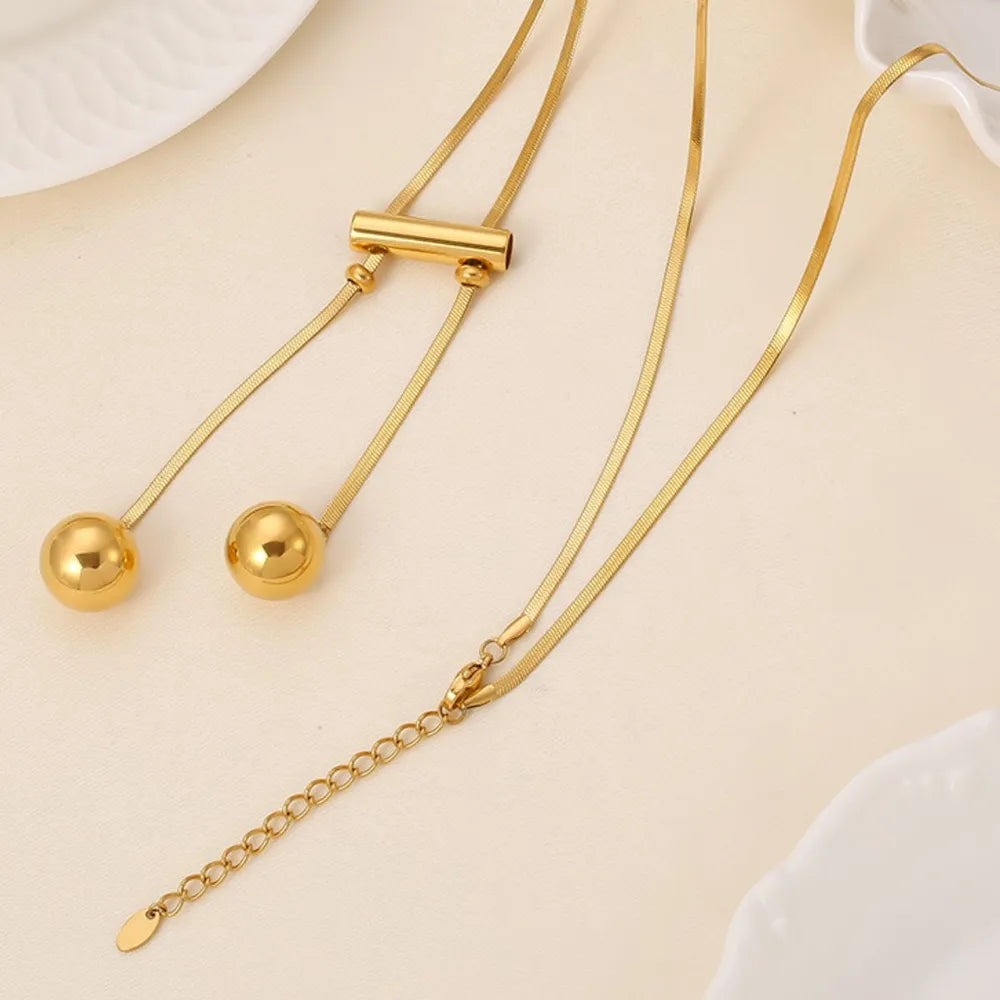 18K Gold Plated Hollow Bead Necklace in Titanium Steel