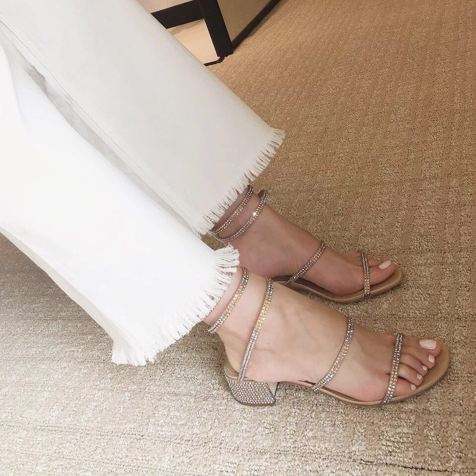 Crystal Gladiator Square Heel Party Sandals