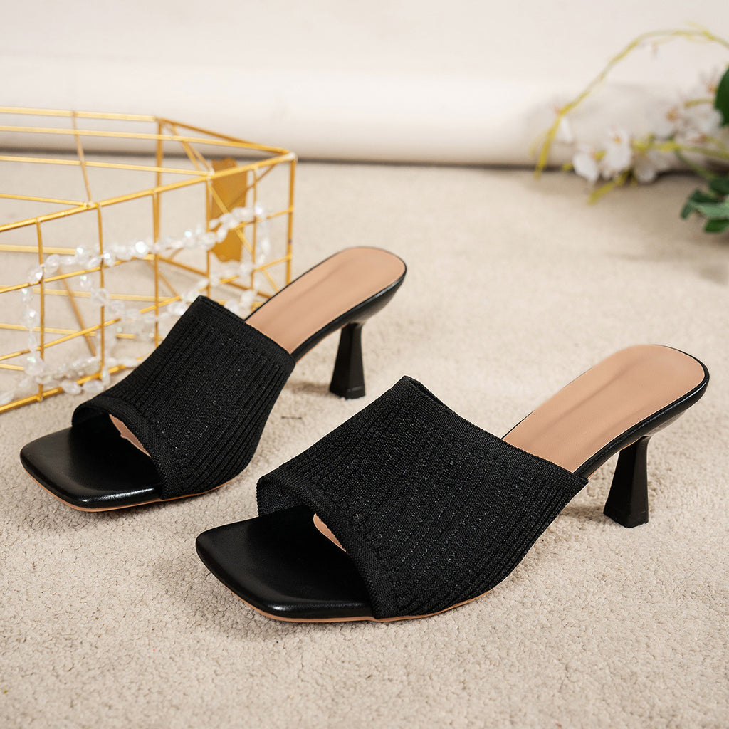 Wide Strap Square Toe Thick Heel Sandals
