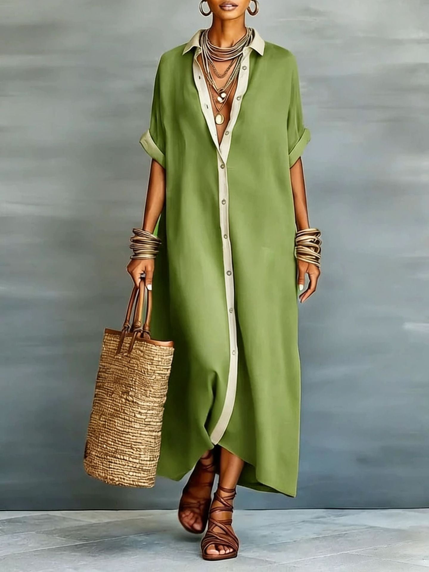 Casual Loose Short Sleeve Shirt Dress