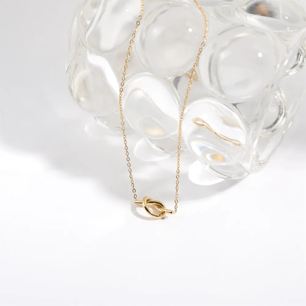 18K Gold Plated Knotted Necklace in Titanium Steel