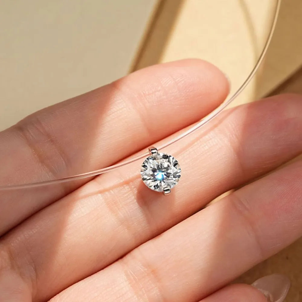 1 Carat Floating Moissanite Necklace in 925 Silver