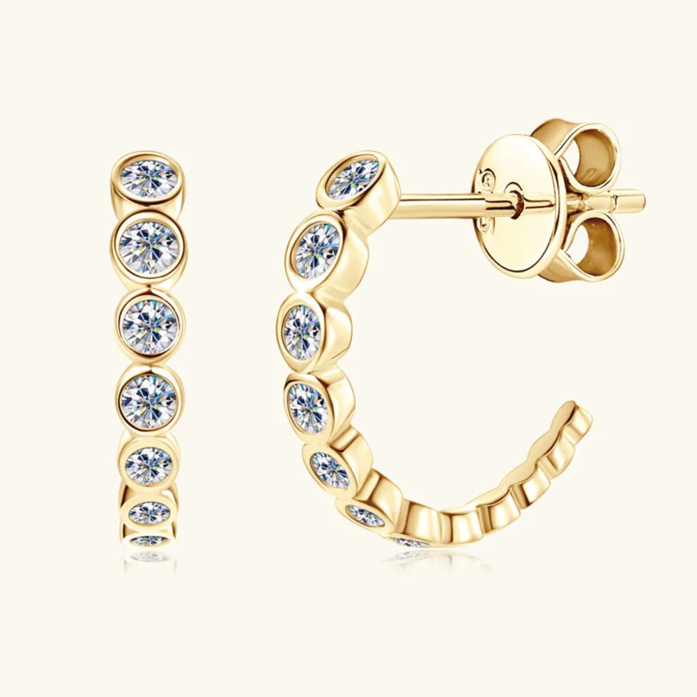 Inlaid Moissanite C-Hoop Earrings — 925 Sterling Silver