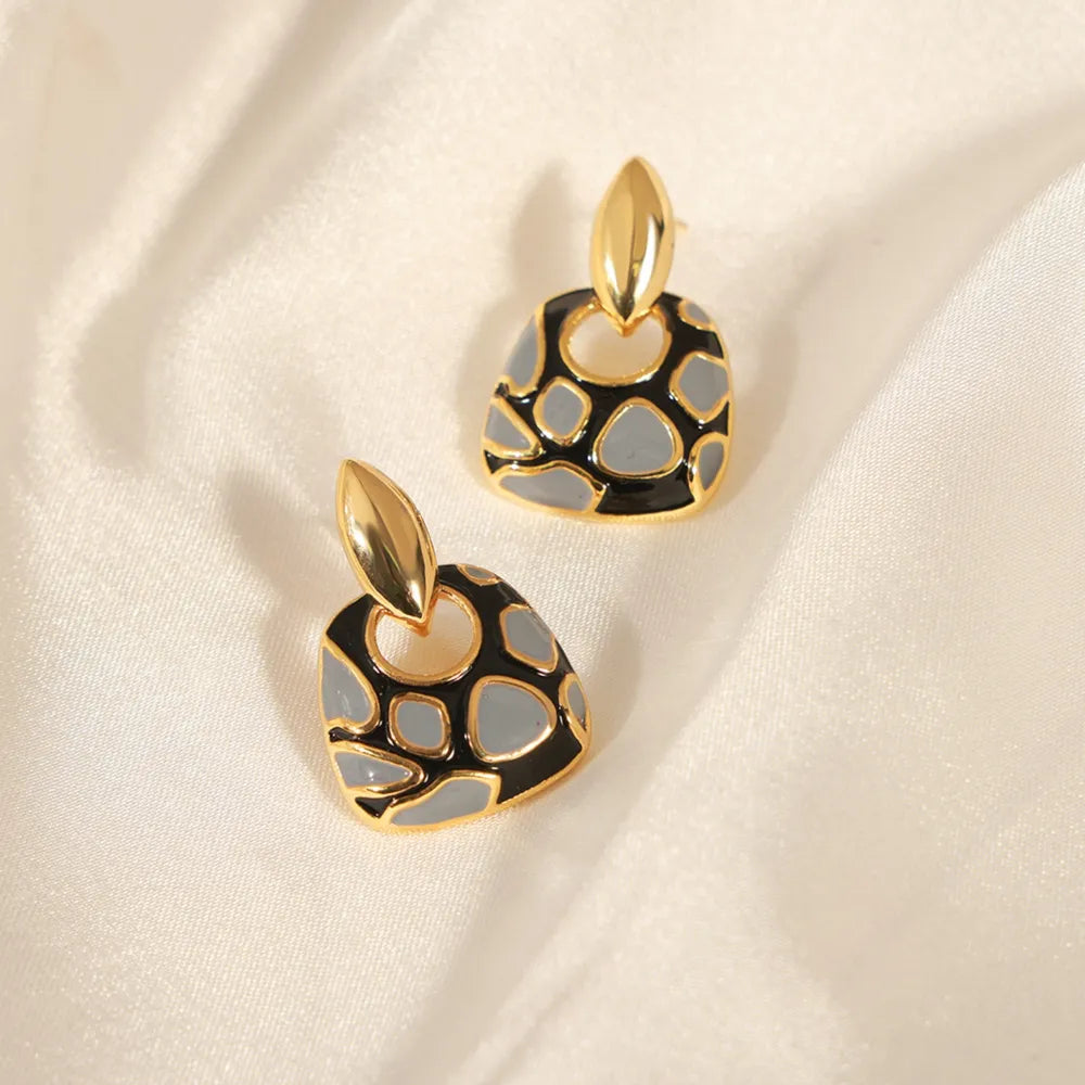 Geometric Enamel Leopard Earrings