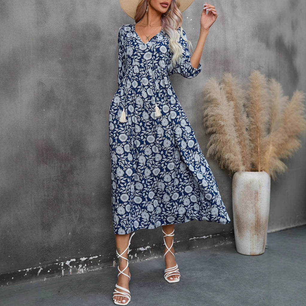 Floral Print Sleeveless V-Neck Wrap Midi Dress