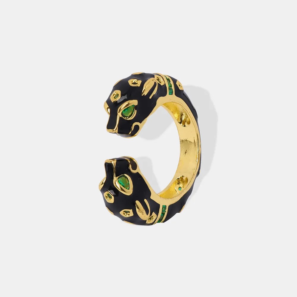 Black Panther Enamel Glazed Open Ring