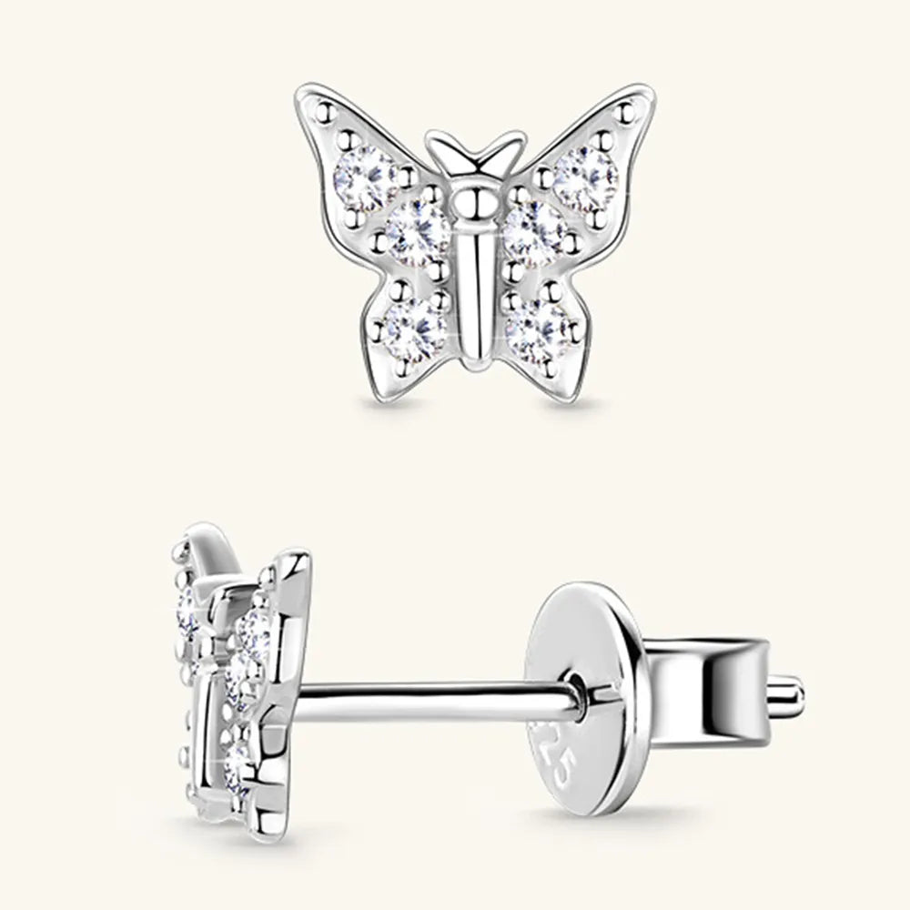 Moissanite Butterfly Stud Earrings in 925 Sterling Silver