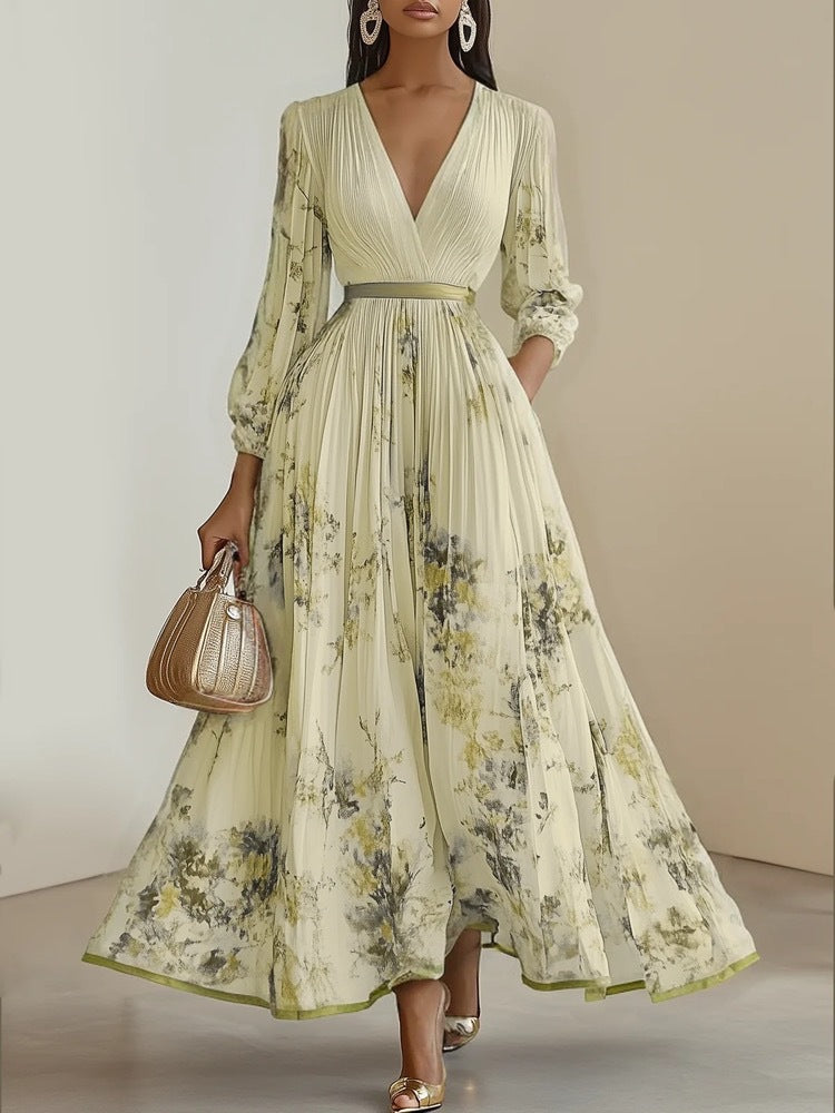 Long Sleeve V-Neck Midi Dress