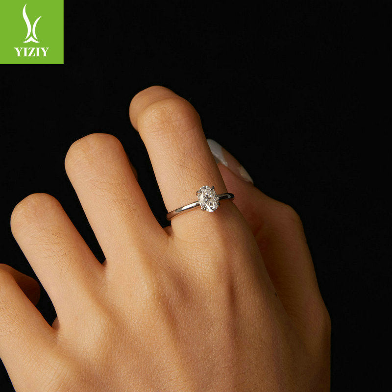 1 Carat Moissanite Oval Ring in 925 Silver