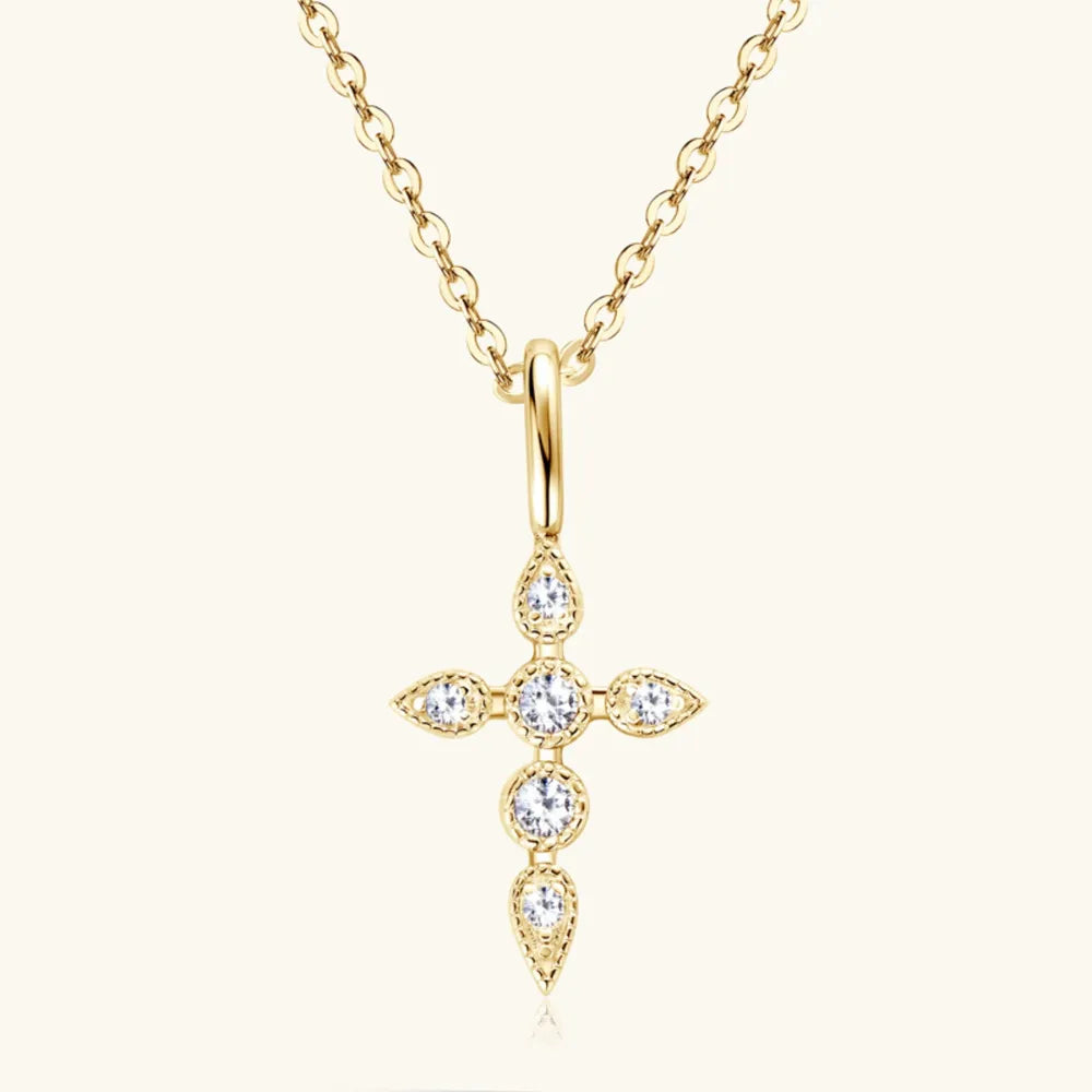 Moissanite Cross Pendant Necklace in 925 Silver