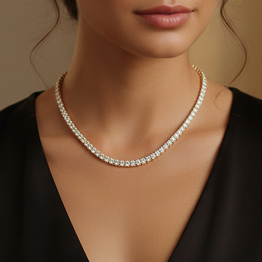 Zirconia Tennis Necklace in 18K Gold Plated Copper
