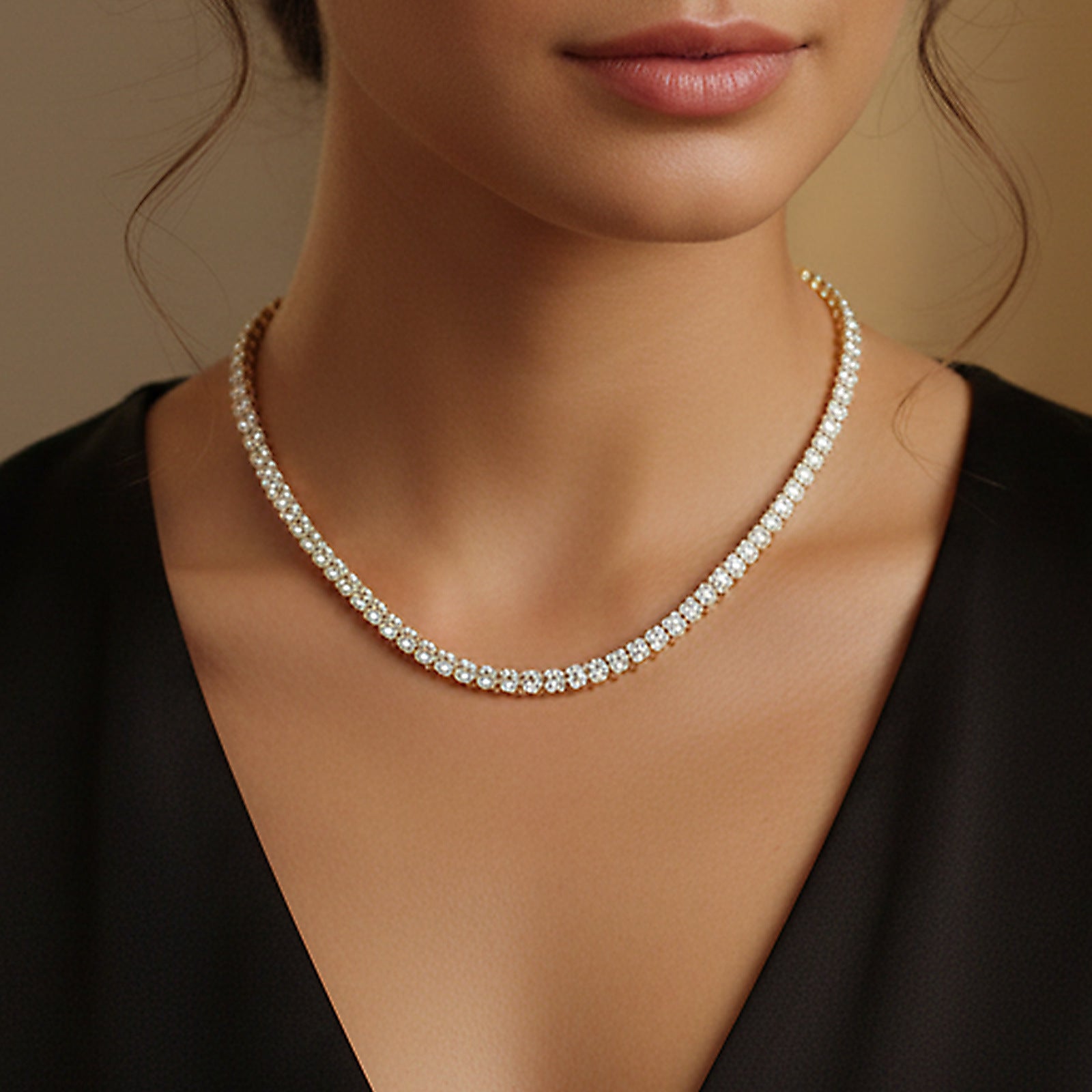 Zirconia Tennis Necklace in 18K Gold Plated Copper