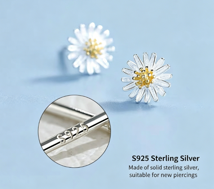 Sterling Silver Daisy Stud Earrings
