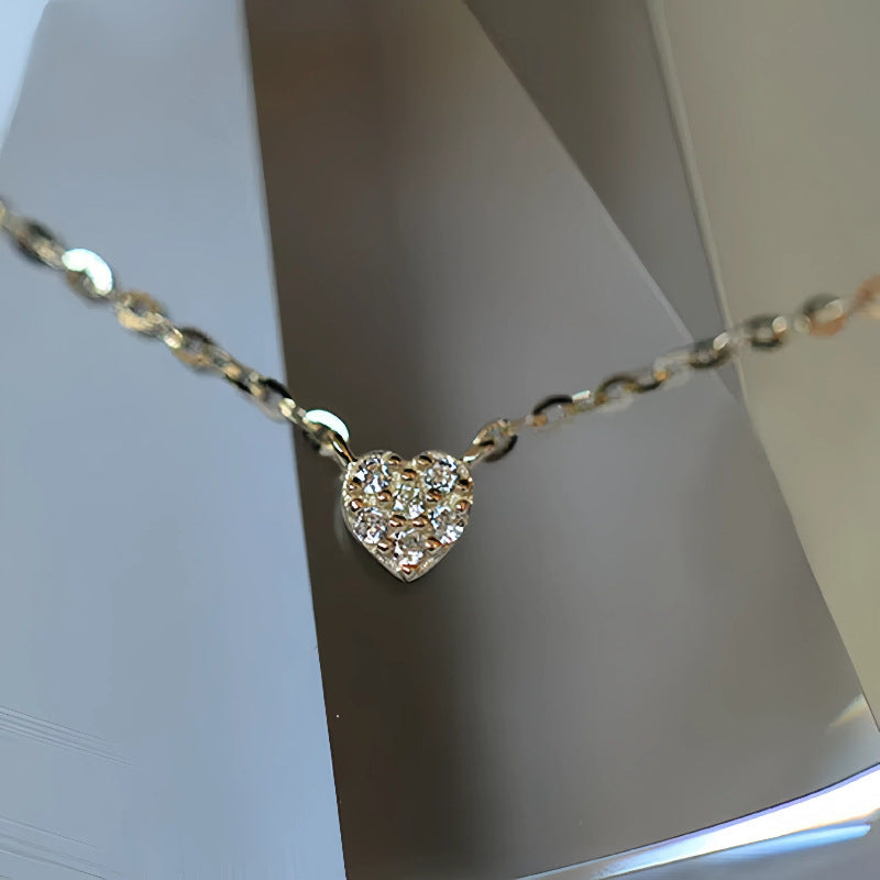 Mini Diamond Heart Collarbone Necklace in 925 Silver & 14K Gold