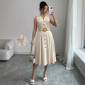 V-Neck Sleeveless Waistband A-Line Shirt Dress