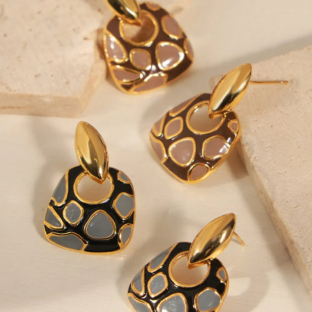 Geometric Enamel Leopard Earrings
