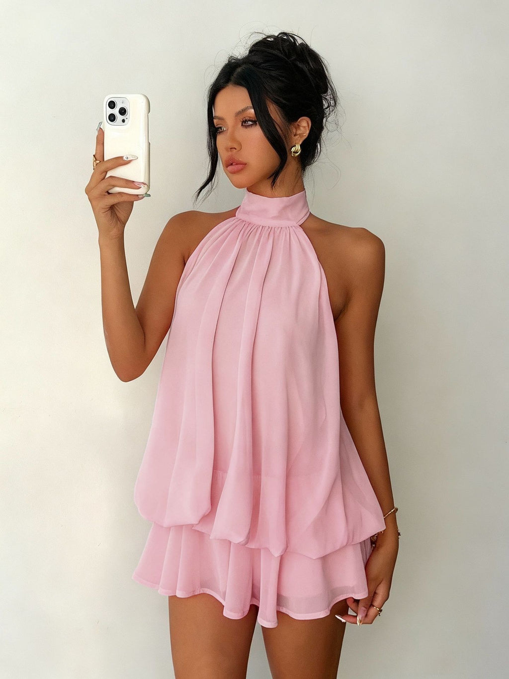 High-Waist Halter Neck Backless A-Line Short Dress