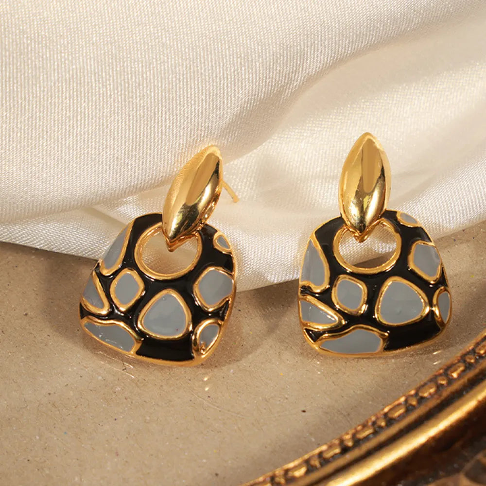 Geometric Enamel Leopard Earrings
