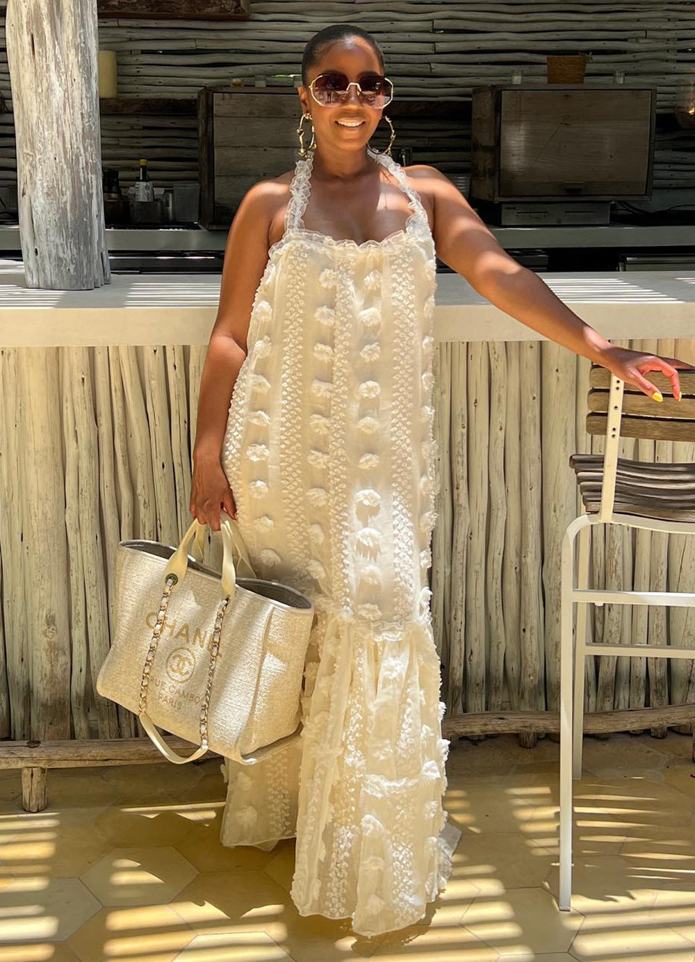 Elegant Lace Patchwork Long Sleeve Fitted Bodycon Maxi Dress