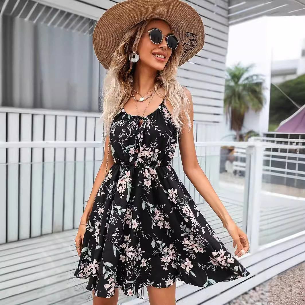 Elastic Waist Tie-Up Strap Short Princess Dress