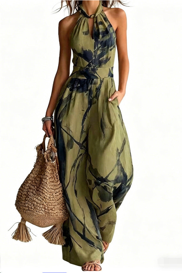 Halter Backless Tie-Dye Wide-Leg Jumpsuit