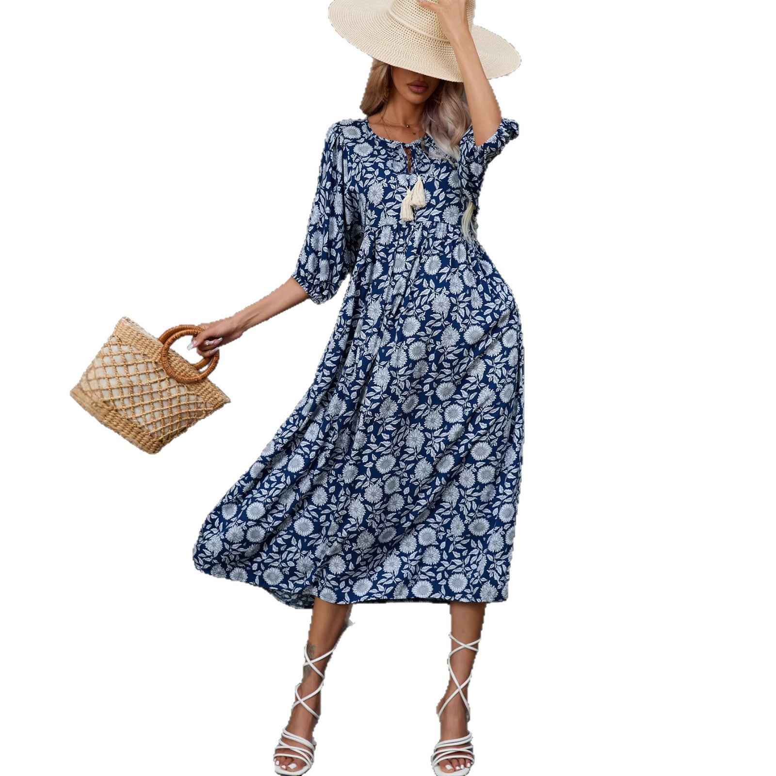 Floral Print Sleeveless V-Neck Wrap Midi Dress