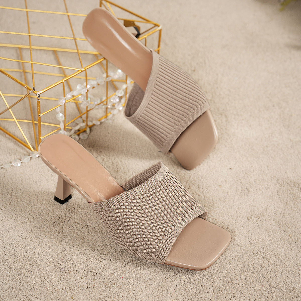 Wide Strap Square Toe Thick Heel Sandals