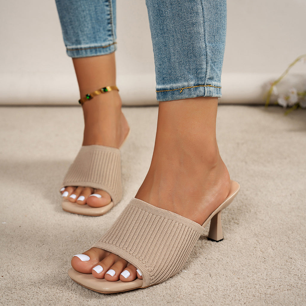 Wide Strap Square Toe Thick Heel Sandals