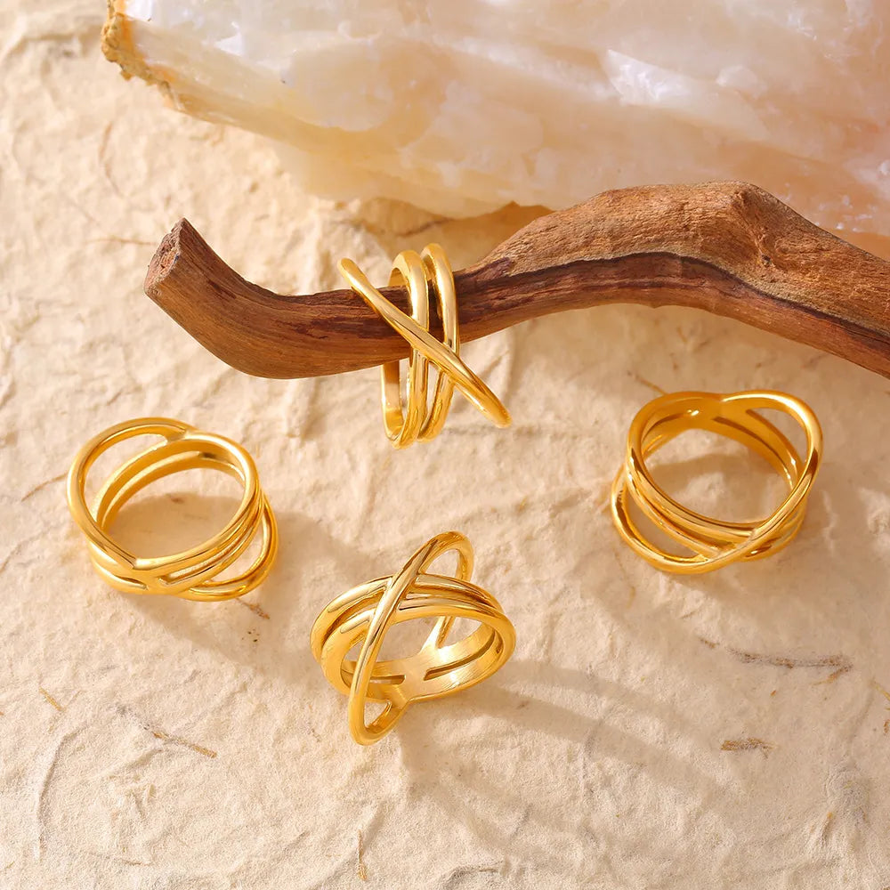 18K Gold Plated Crisscross Ring in Titanium