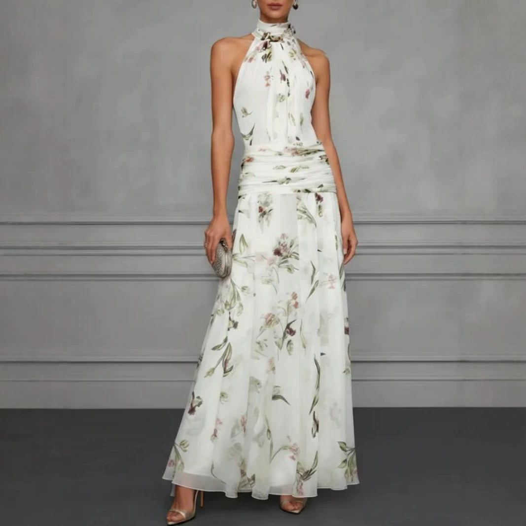 Printed Halter Neck Fitted Maxi Dress