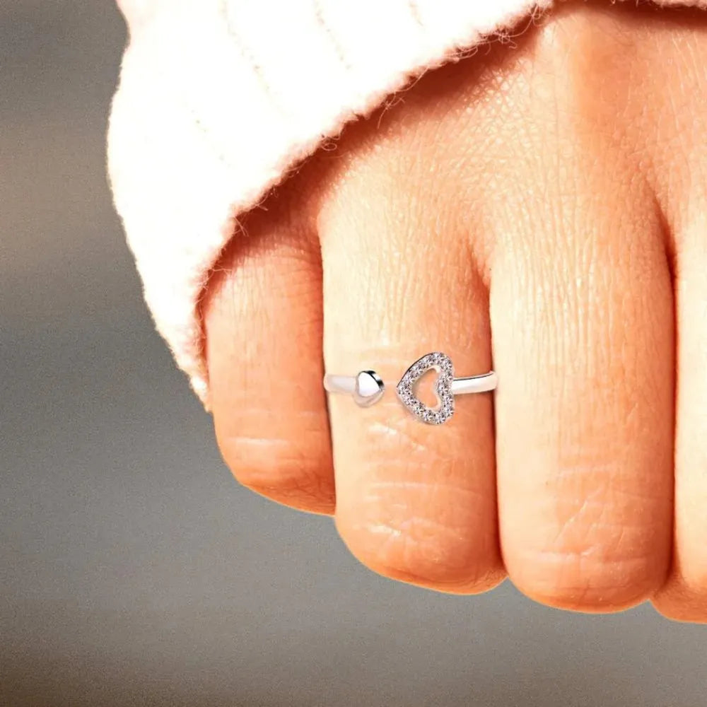 Zircon Heart Open Ring in 925 Sterling Silver