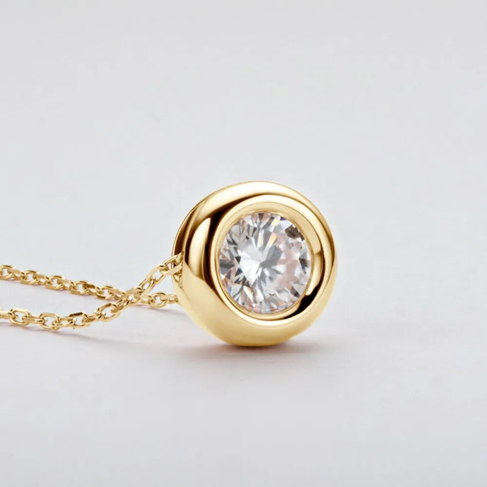1 Carat Round Moissanite Necklace in 925 Silver
