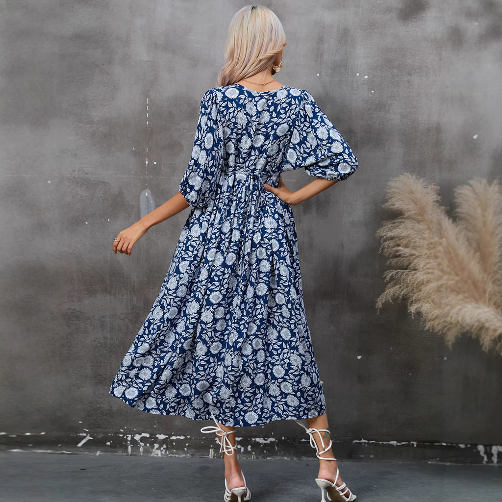 Floral Print Sleeveless V-Neck Wrap Midi Dress
